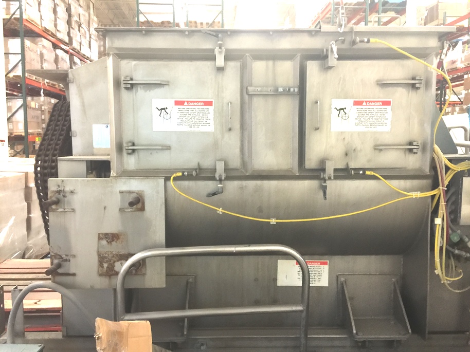 used 53 Cu.Ft. American Process Systems Paddle Blender model FZM-53 (1500 Liter) Twin Shaft Fluidized Zone Mixer/Paddle blender. 304 Stainless Steel. 30 HP 230/460 volt motor. Mixer paddles are 25 RPM. Includes Control Panel. Last used in a sanitary application in food and nutraceutical plant. As per American Process Systems, Fluidized Zone Mixers, provide quick yet gentle blending, short cycles, low operating costs, minimal product degradation and one of the highest production capacities of any other mixer type.  Unit can come with mezzanine structure for additional cost.
